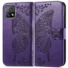 Leather Case Stands Butterfly Flip Cover Holder for Vivo Y31s 5G Purple