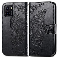 Leather Case Stands Butterfly Flip Cover Holder for Vivo Y32t Black