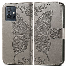 Leather Case Stands Butterfly Flip Cover Holder for Vivo Y33e 5G Gray