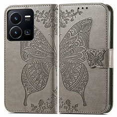 Leather Case Stands Butterfly Flip Cover Holder for Vivo Y35 4G Gray