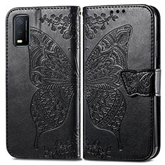 Leather Case Stands Butterfly Flip Cover Holder for Vivo Y3s (2021) Black