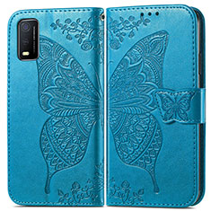 Leather Case Stands Butterfly Flip Cover Holder for Vivo Y3s (2021) Blue