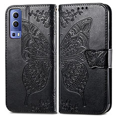 Leather Case Stands Butterfly Flip Cover Holder for Vivo Y52 5G Black