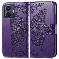 Leather Case Stands Butterfly Flip Cover Holder for Vivo Y55 4G Purple