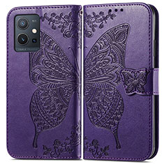 Leather Case Stands Butterfly Flip Cover Holder for Vivo Y55s 5G Purple