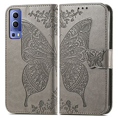 Leather Case Stands Butterfly Flip Cover Holder for Vivo Y72 5G Gray