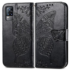 Leather Case Stands Butterfly Flip Cover Holder for Vivo Y73 (2021) Black