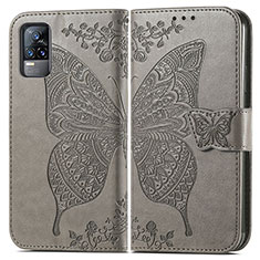 Leather Case Stands Butterfly Flip Cover Holder for Vivo Y73 (2021) Gray