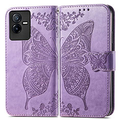 Leather Case Stands Butterfly Flip Cover Holder for Vivo Y73t Clove Purple