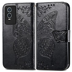 Leather Case Stands Butterfly Flip Cover Holder for Vivo Y74s 5G Black