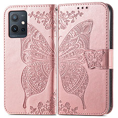 Leather Case Stands Butterfly Flip Cover Holder for Vivo Y75 5G Pink