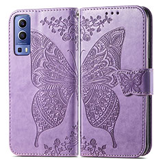 Leather Case Stands Butterfly Flip Cover Holder for Vivo Y75s 5G Clove Purple