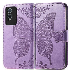 Leather Case Stands Butterfly Flip Cover Holder for Vivo Y76s 5G Clove Purple