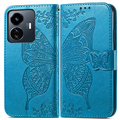 Leather Case Stands Butterfly Flip Cover Holder for Vivo Y77e 5G Blue