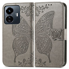 Leather Case Stands Butterfly Flip Cover Holder for Vivo Y77e 5G Gray