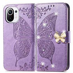 Leather Case Stands Butterfly Flip Cover Holder for Xiaomi Mi 11 Lite 4G Clove Purple