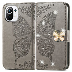 Leather Case Stands Butterfly Flip Cover Holder for Xiaomi Mi 11 Lite 4G Gray