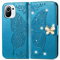 Leather Case Stands Butterfly Flip Cover Holder for Xiaomi Mi 11 Lite 5G NE Blue