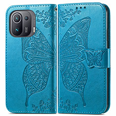 Leather Case Stands Butterfly Flip Cover Holder for Xiaomi Mi 11 Pro 5G Blue