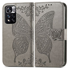 Leather Case Stands Butterfly Flip Cover Holder for Xiaomi Mi 11i 5G (2022) Gray