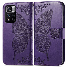 Leather Case Stands Butterfly Flip Cover Holder for Xiaomi Mi 11i 5G (2022) Purple