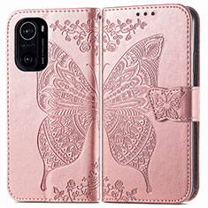 Leather Case Stands Butterfly Flip Cover Holder for Xiaomi Mi 11i 5G Pink