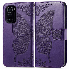 Leather Case Stands Butterfly Flip Cover Holder for Xiaomi Mi 11i 5G Purple