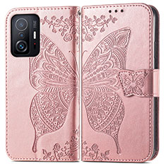 Leather Case Stands Butterfly Flip Cover Holder for Xiaomi Mi 11T 5G Pink