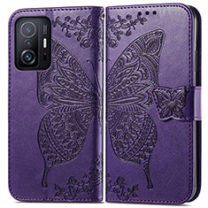 Leather Case Stands Butterfly Flip Cover Holder for Xiaomi Mi 11T 5G Purple