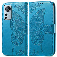 Leather Case Stands Butterfly Flip Cover Holder for Xiaomi Mi 12 Lite 5G Blue