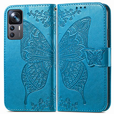 Leather Case Stands Butterfly Flip Cover Holder for Xiaomi Mi 12T 5G Blue