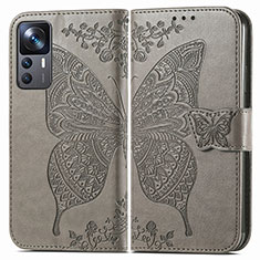 Leather Case Stands Butterfly Flip Cover Holder for Xiaomi Mi 12T 5G Gray