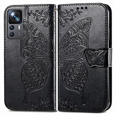 Leather Case Stands Butterfly Flip Cover Holder for Xiaomi Mi 12T Pro 5G Black