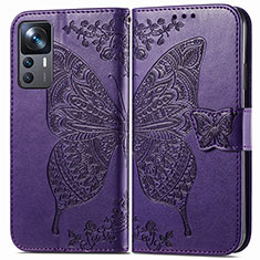 Leather Case Stands Butterfly Flip Cover Holder for Xiaomi Mi 12T Pro 5G Purple