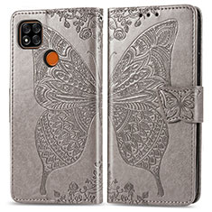 Leather Case Stands Butterfly Flip Cover Holder for Xiaomi POCO C3 Gray