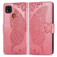 Leather Case Stands Butterfly Flip Cover Holder for Xiaomi POCO C31 Hot Pink