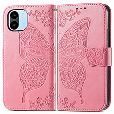 Leather Case Stands Butterfly Flip Cover Holder for Xiaomi Poco C50 Hot Pink