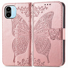 Leather Case Stands Butterfly Flip Cover Holder for Xiaomi Poco C50 Pink