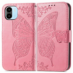 Leather Case Stands Butterfly Flip Cover Holder for Xiaomi Poco C51 Hot Pink