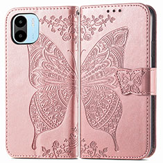 Leather Case Stands Butterfly Flip Cover Holder for Xiaomi Poco C51 Pink