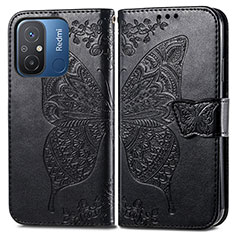 Leather Case Stands Butterfly Flip Cover Holder for Xiaomi Poco C55 Black