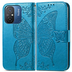 Leather Case Stands Butterfly Flip Cover Holder for Xiaomi Poco C55 Blue