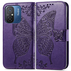 Leather Case Stands Butterfly Flip Cover Holder for Xiaomi Poco C55 Purple
