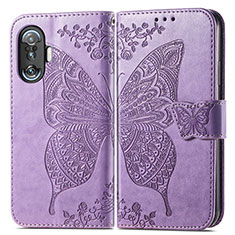 Leather Case Stands Butterfly Flip Cover Holder for Xiaomi Poco F3 GT 5G Clove Purple