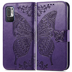 Leather Case Stands Butterfly Flip Cover Holder for Xiaomi POCO M3 Pro 5G Purple