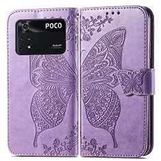 Leather Case Stands Butterfly Flip Cover Holder for Xiaomi Poco M4 Pro 4G Clove Purple