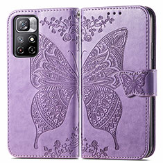 Leather Case Stands Butterfly Flip Cover Holder for Xiaomi Poco M4 Pro 5G Clove Purple