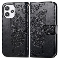 Leather Case Stands Butterfly Flip Cover Holder for Xiaomi Poco M6 Pro 5G Black