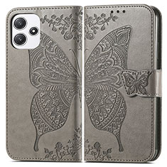 Leather Case Stands Butterfly Flip Cover Holder for Xiaomi Poco M6 Pro 5G Gray