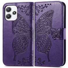 Leather Case Stands Butterfly Flip Cover Holder for Xiaomi Poco M6 Pro 5G Purple